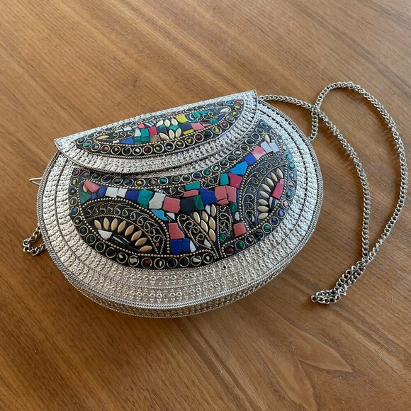RAMLA L’Oriental Mosaic Bag - Multi-color Tile - Silver Chain Strap - Picture 2 of 9